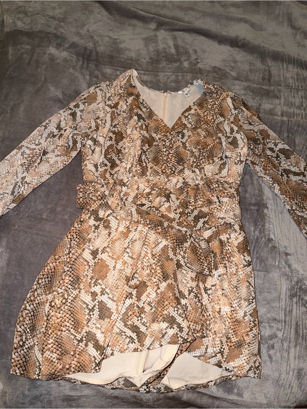 Guess Brown and Cream Snake-Print Wrap Dress